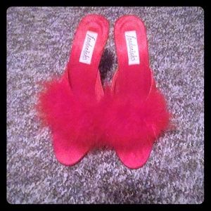 Vintage red feather slip ons